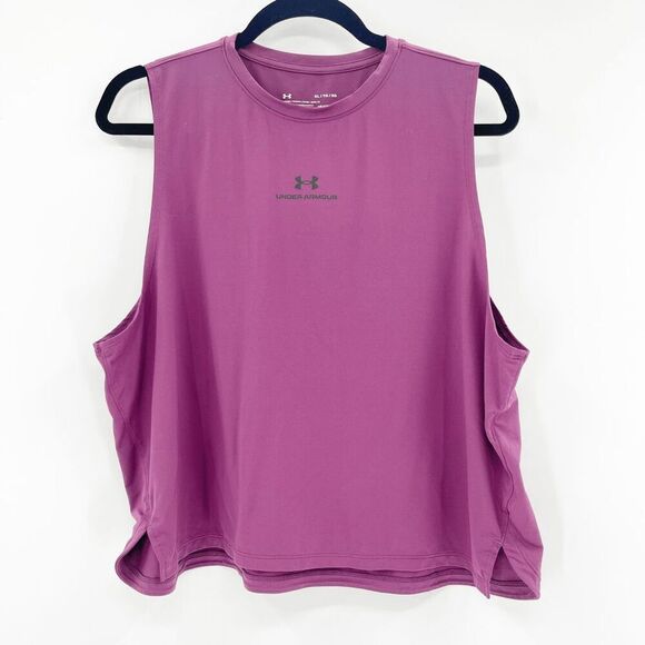 Under Armour Tops - Under Armour Loose Fit Tank Top Womens Size XL Purple Crew Neck Logo Athletic